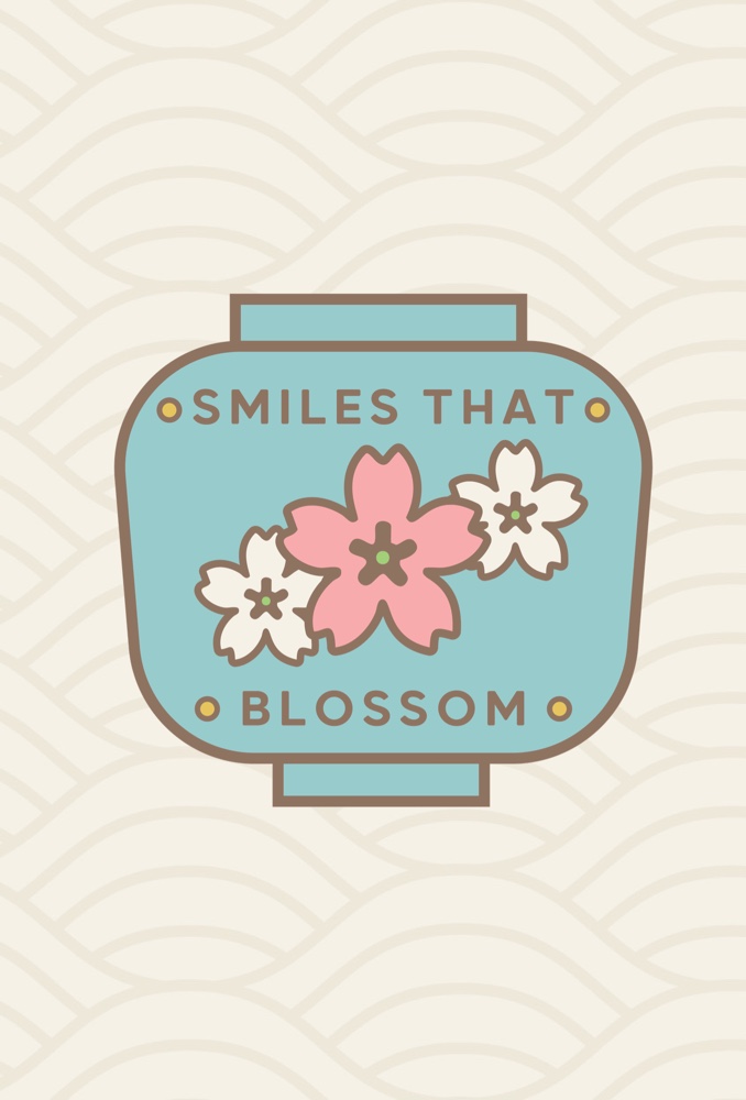 Smiles That Blossom lantern badge on the seigaiha wave pattern