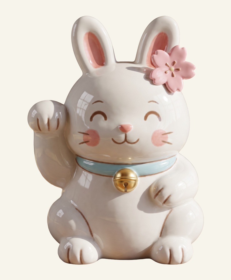 The ceramic lucky rabbit, bell and blossom