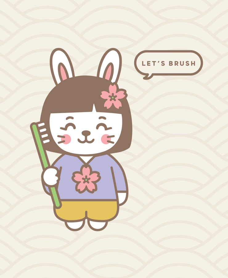 Helper with a toothbrush: let's brush